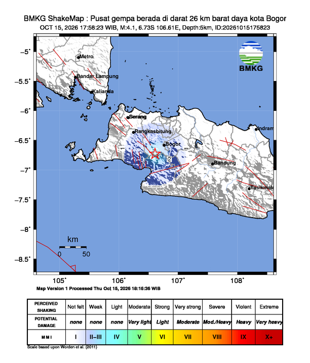 M4.1 earthquake hits Bogor, felt as far as Pamijahan